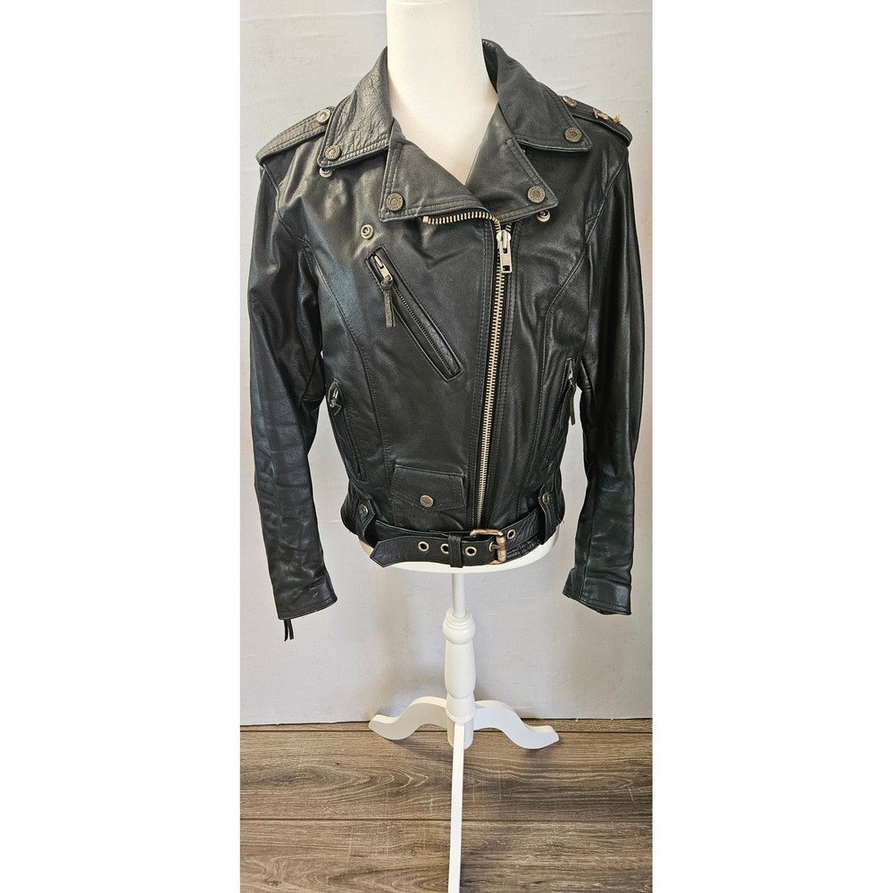 Harley-Davidson Womens Black Leather Biker Jacket Made in USA Small